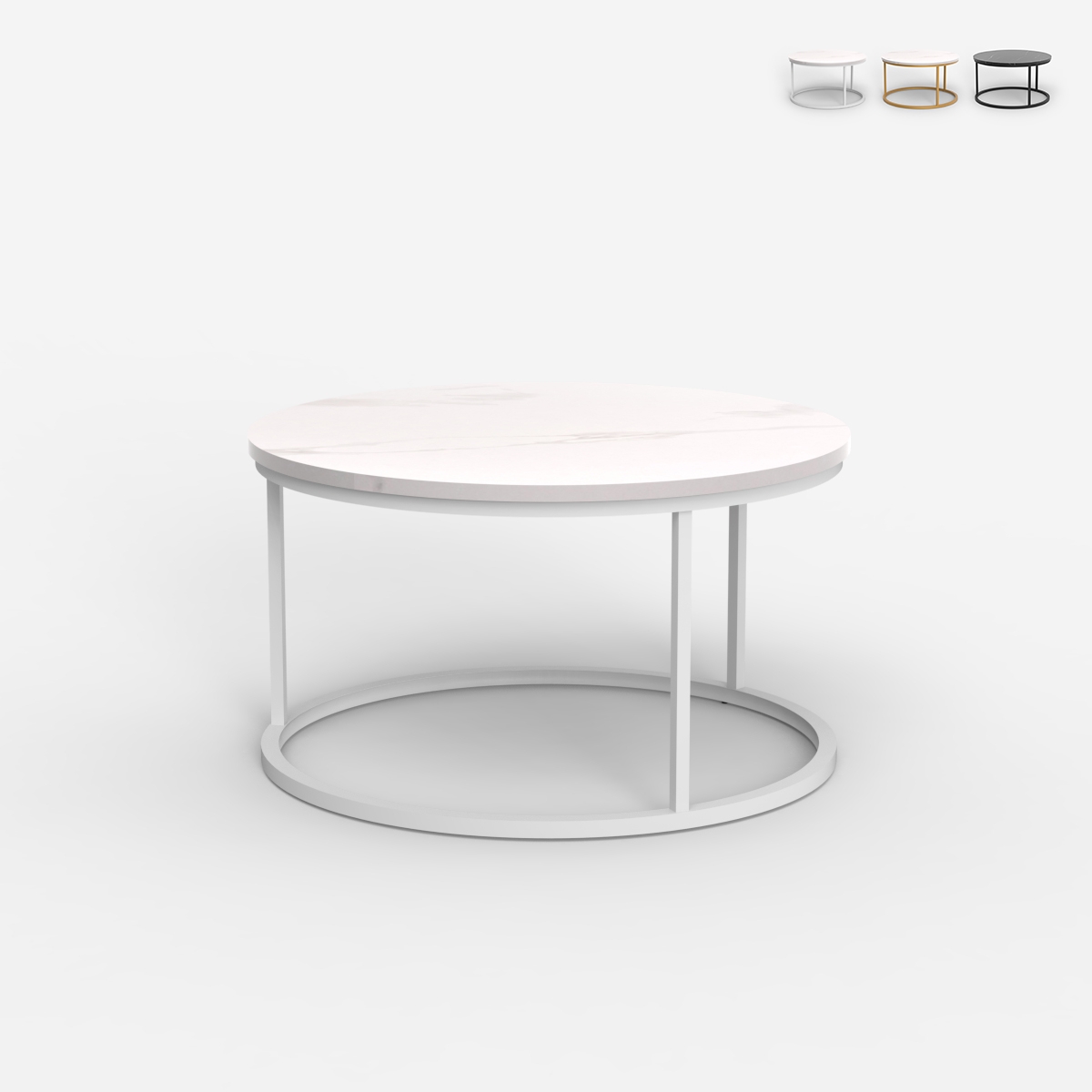 Table basse de salon rond 80cm effet marbre contemporain Ossidiana Promotion