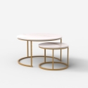 2 tables basses effet marbre blanc et métal doré Malachite Offre