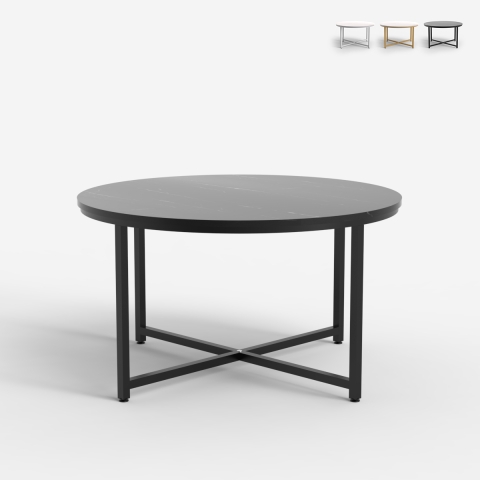Table basse salon rond 80cm avec plateau effet marbre Granato Promotion