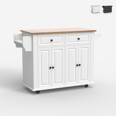 Îlot de cuisine avec roues 2 tiroirs 4 portes et porte-épices Turchese Promotion
