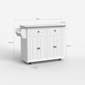 Îlot de cuisine avec roues 2 tiroirs 4 portes et porte-épices Turchese 