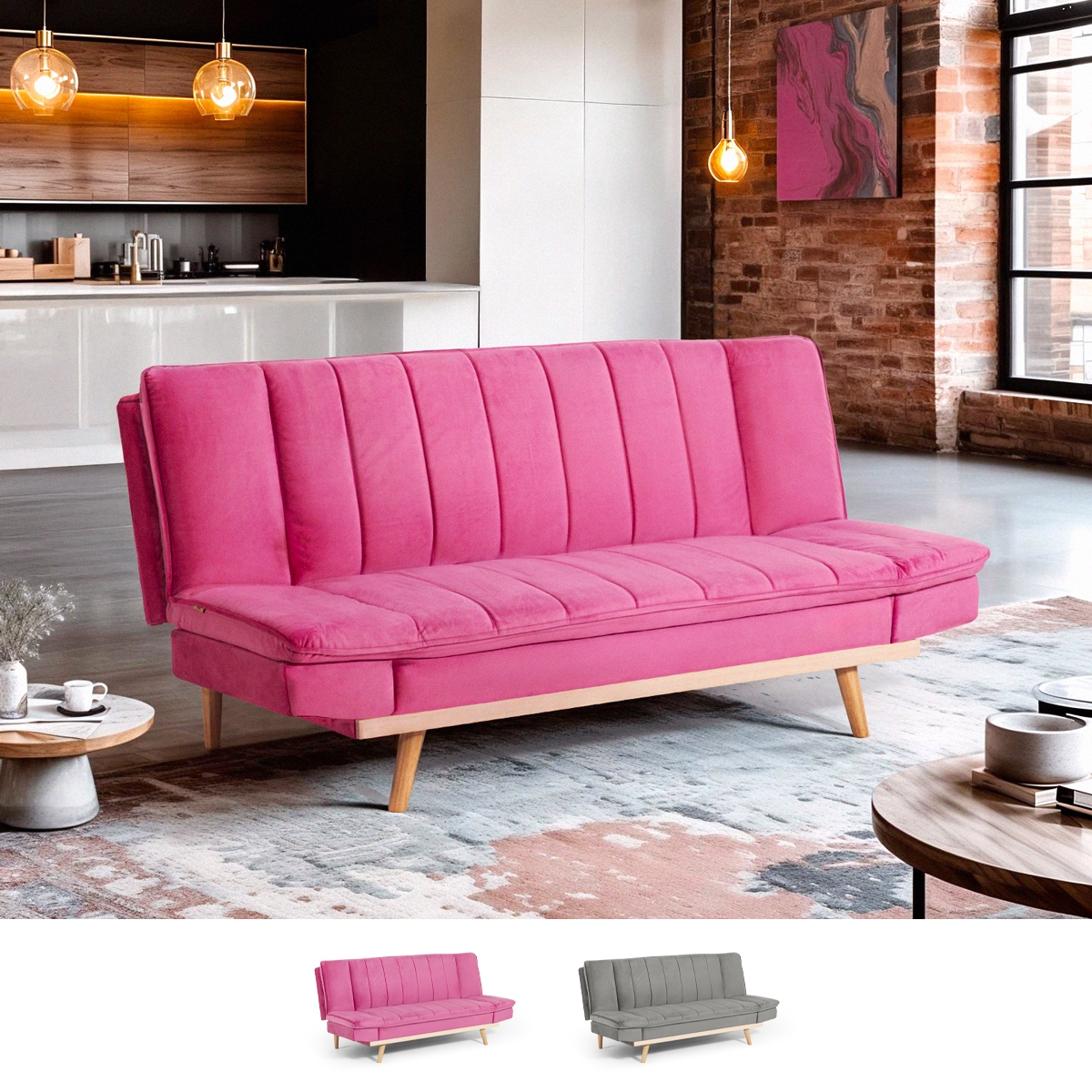 Canapé clic-clac 2 places avec dossier inclinable tissu velours Skata Promotion Canapé clic-clac 2 places avec dossier inclinable tissu velours Skata Promotion