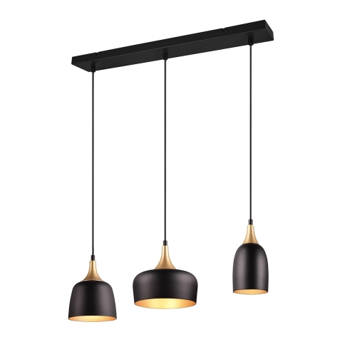Suspension moderne 3 lumières en métal noir et doré Sudar Promotion
