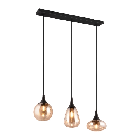 Suspension îlot cuisine 3 lumières en verre ambre Tepuk Promotion