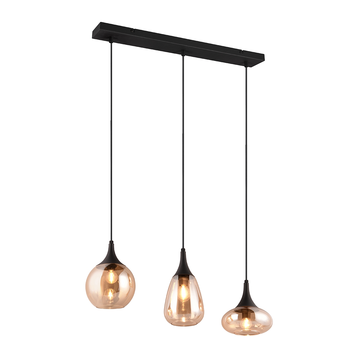 Suspension îlot cuisine 3 lumières en verre ambre Tepuk