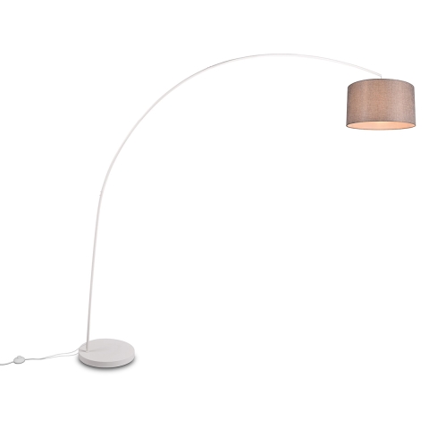 Lampadaire arc en métal blanc avec abat-jour en tissu gris Drask Promotion