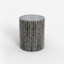 Table basse cylindrique incrustée de nacre blanche noire Ulan Vente