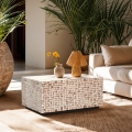 Table basse rectangulaire en bois artisanal incrusté Kala Promotion
