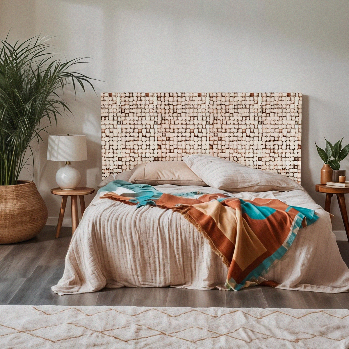 Tête de lit en bois incrusté 174x135cm pour lit double Juno