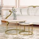 2 tables basses effet marbre blanc et métal doré Malachite Vente