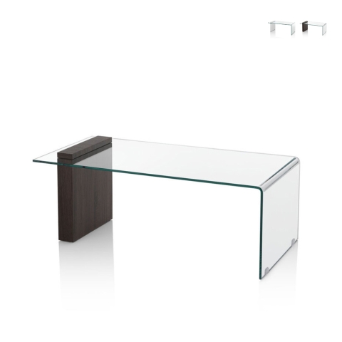Table basse en verre courbé et bois 110x55x42cm Feng S Promotion
