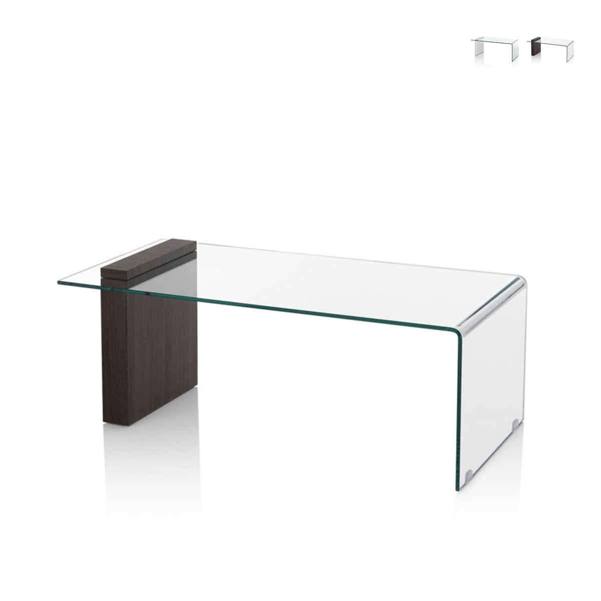 Table basse en verre courbé et bois 110x55x42cm Feng S Promotion Table basse en verre courbé et bois 110x55x42cm Feng S Promotion