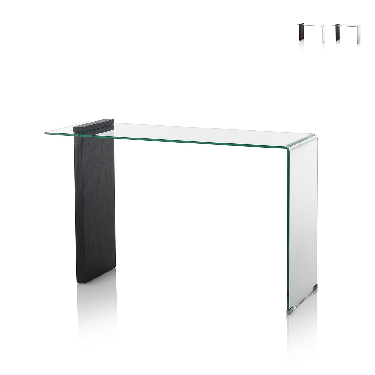 Console moderne d'entrée en bois et verre courbé 120x40x75cm Feng M Promotion