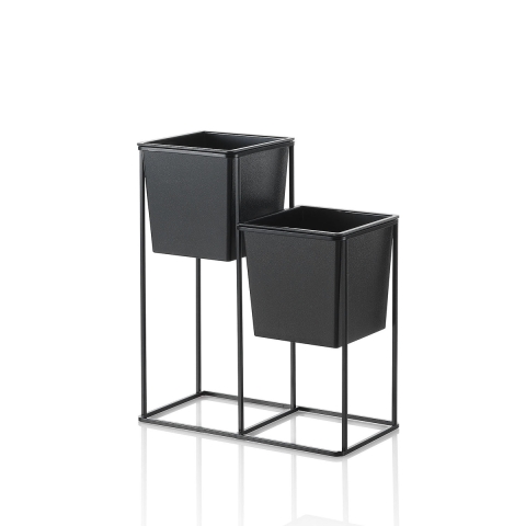 Support en métal noir pour 2 pots de plantes d'intérieur Huas Promotion