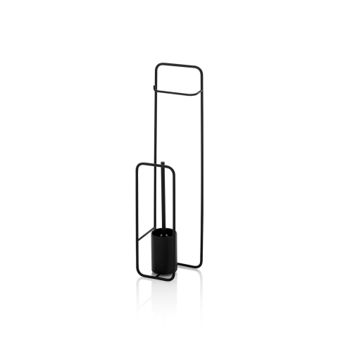 Colonne de salle de bain WC porte-rouleau et porte-balai en métal noir Seiki Promotion