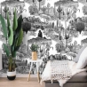 Papier peint adhésif moderne blanc et noir pour salon Cactus Promotion