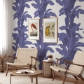 Papier peint floral pour chambre et salon Palmes Blanc et Bleu Promotion