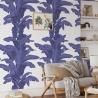 Papier peint floral pour chambre et salon Palmes Blanc et Bleu Vente