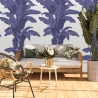 Papier peint floral pour chambre et salon Palmes Blanc et Bleu Remises