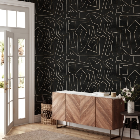 Papier peint moderne artistique design géométrique noir doré Graffiti Promotion