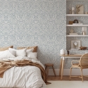 Papier peint damassé blanc et bleu pour salon et chambre à coucher Chic Vente