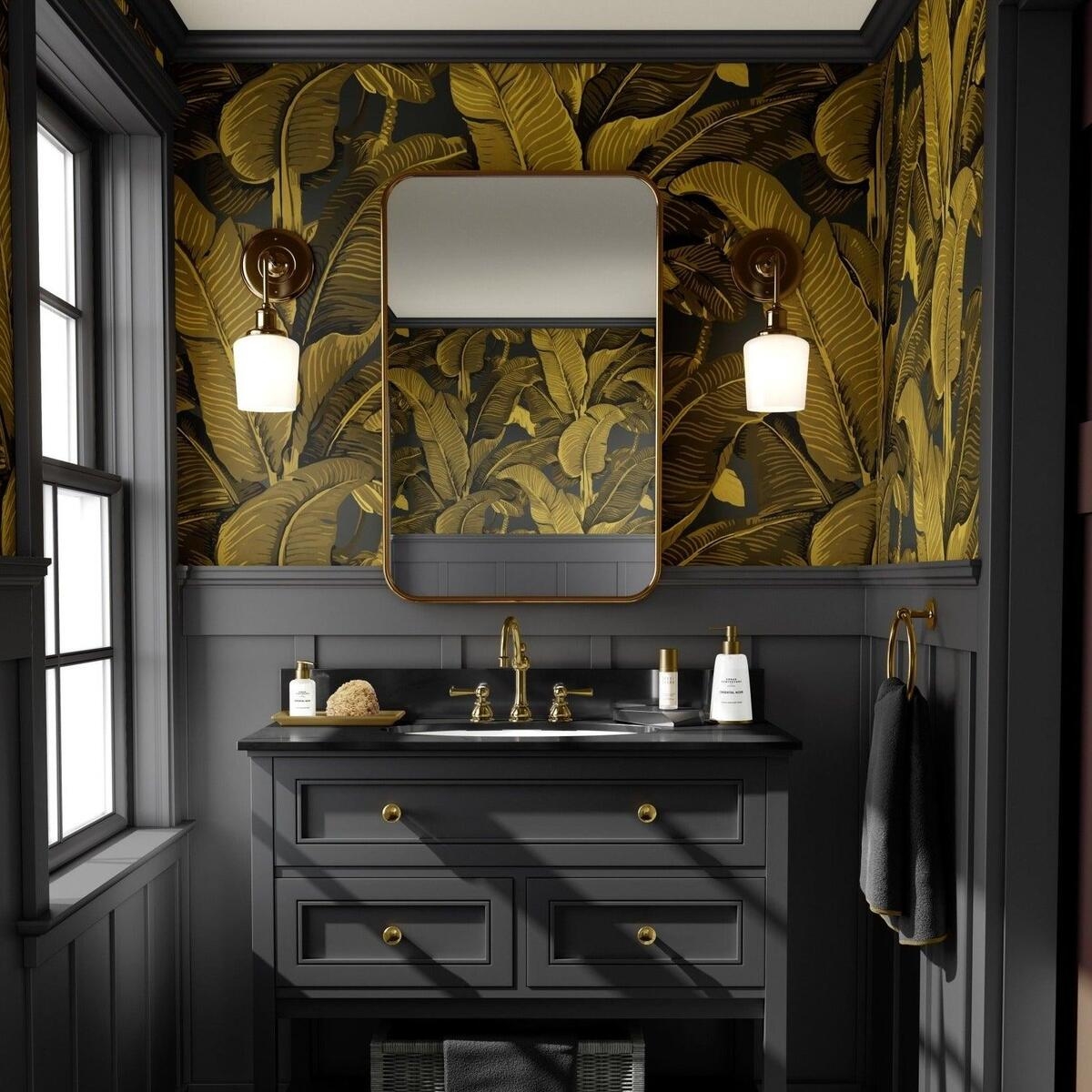 Papier peint floral doré pour salle de bain et chambre à coucher Feuilles de Banano Promotion Papier peint floral doré pour salle de bain et chambre à coucher Feuilles de Banano Promotion