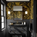 Papier peint floral doré pour salle de bain et chambre à coucher Feuilles de Banano Promotion