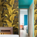 Papier peint floral doré pour salle de bain et chambre à coucher Feuilles de Banano Offre