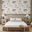 Papier peint vintage animaux safari beige pour tête de lit Promotion