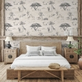 Papier peint vintage animaux safari beige pour tête de lit Promotion