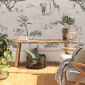 Papier peint vintage animaux safari beige pour tête de lit Vente