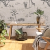 Papier peint vintage animaux safari beige pour tête de lit Vente