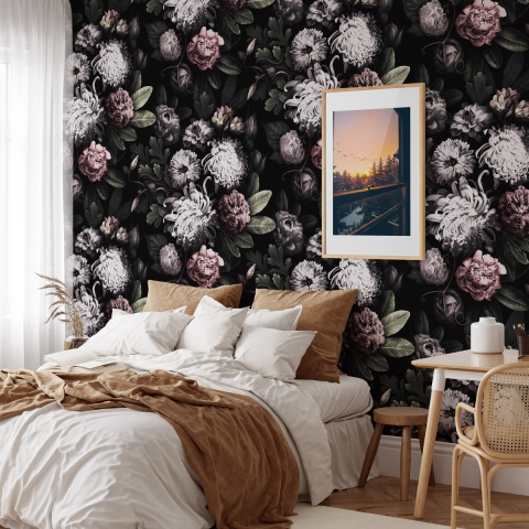 Papier peint floral pour chambre à coucher shabby chic Floréale Scura Promotion
