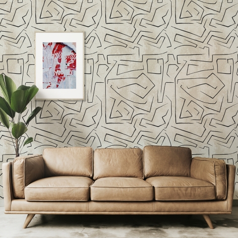 Papier peint blanc moderne design artistique Graffiti Rayures Noires Promotion