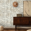 Papier peint blanc moderne design artistique Graffiti Rayures Noires Remises