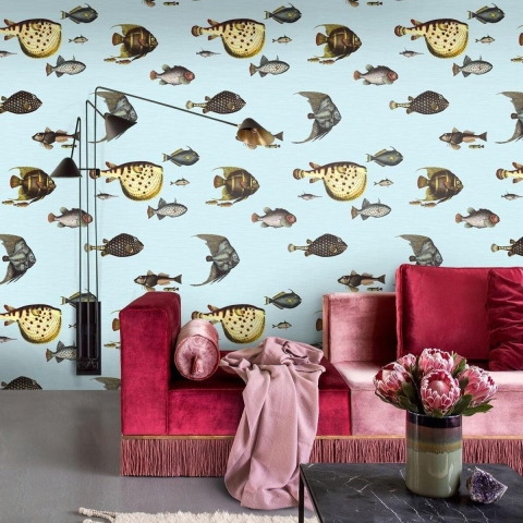 Papier peint mer azur pour salon couloir Poissons Tropicaux Promotion