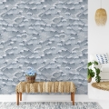 Papier peint adhésif vintage artistique aux vagues bleu et blanc Mer Promotion