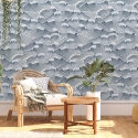 Papier peint adhésif vintage artistique aux vagues bleu et blanc Mer Vente