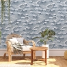 Papier peint adhésif vintage artistique aux vagues bleu et blanc Mer Vente