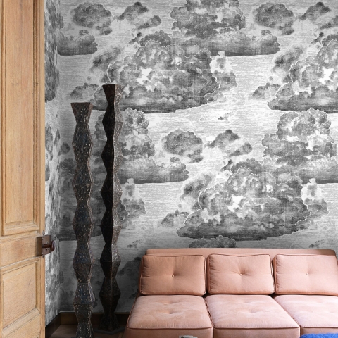 Papier peint vintage élégant blanc et noir pour chambre Nuvole Promotion