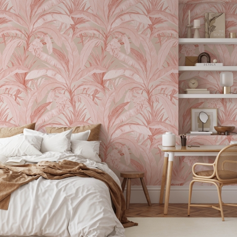 Papier peint élégant et raffiné Jungle Tropical Rose pour salon Promotion