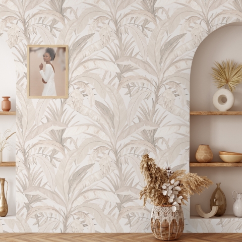 Papier peint floral élégant pour salon Bosco Tropicale Beige Promotion