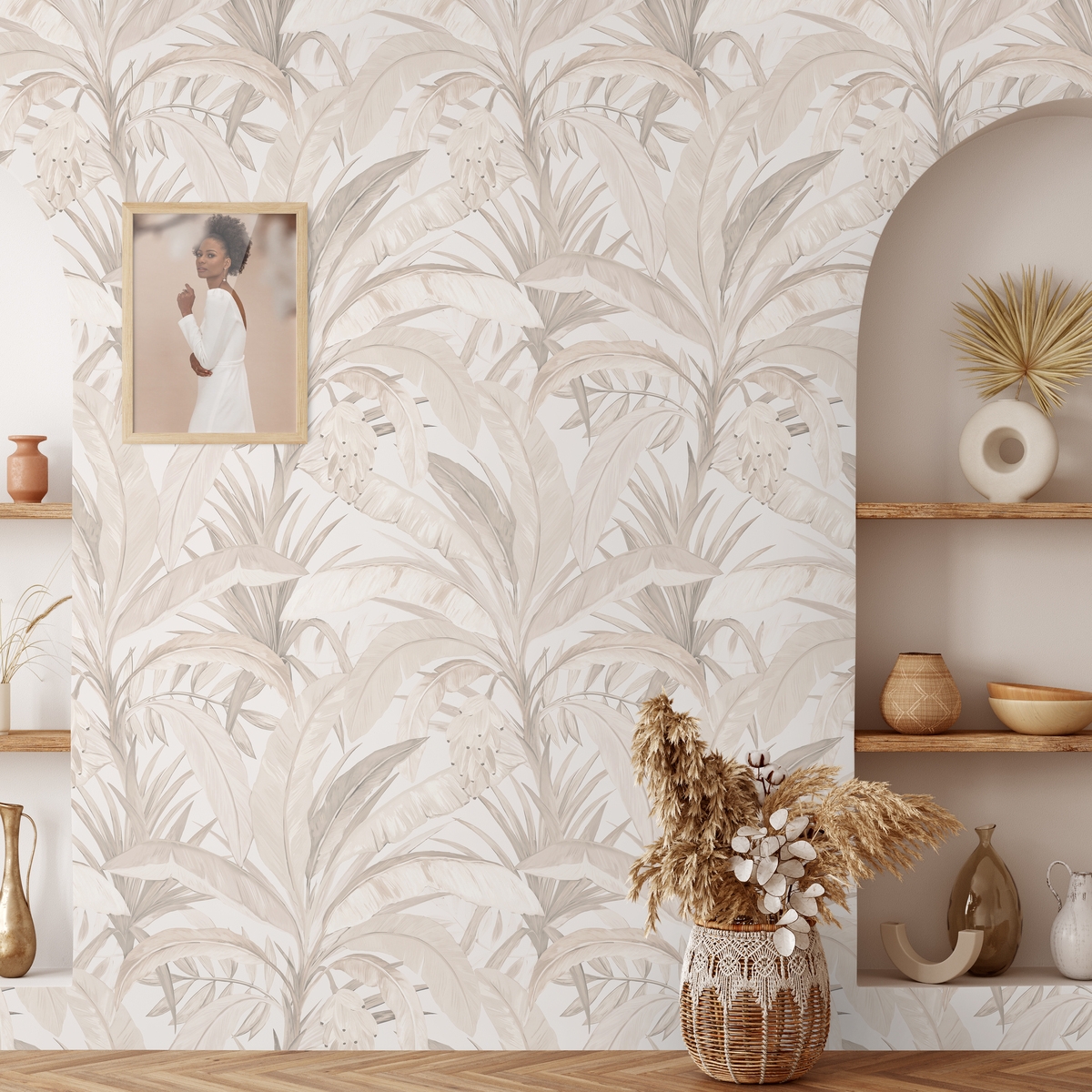 Papier peint floral élégant pour salon Bosco Tropicale Beige Promotion Papier peint floral élégant pour salon Bosco Tropicale Beige Promotion