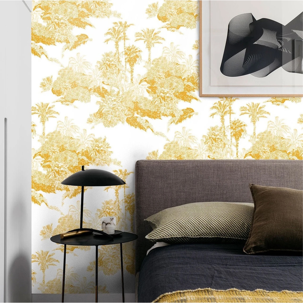 Papier peint floral vintage artistique blanc et jaune Toile de Jouy Promotion Papier peint floral vintage artistique blanc et jaune Toile de Jouy Promotion