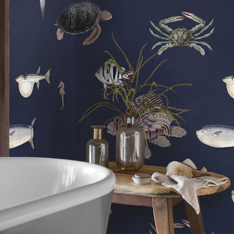 Papier peint design marin moderne Poissons Tropicaux Bleus Promotion