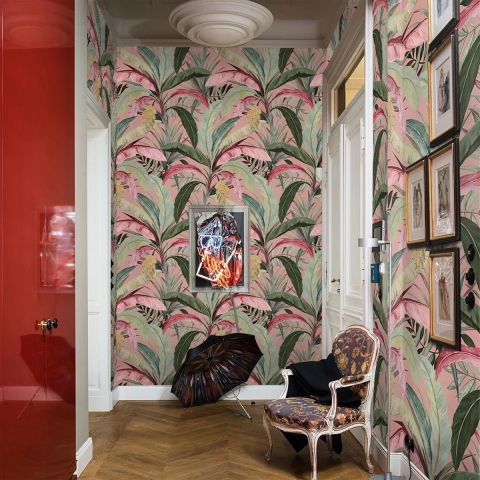 Papier peint raffiné floral style jungle Bosco Tropicale Rose Promotion