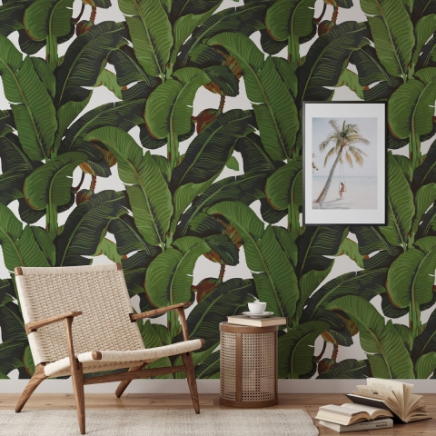 Papier peint jungle forêt pour salon moderne Feuilles de Bananiers Promotion