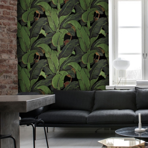 Papier peint adhésif design jungle nature Feuille de Banane Noire Promotion