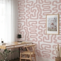 Papier peint moderne design géométrique Abstrait Blanc et Rose Promotion