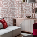 Papier peint moderne design géométrique Abstrait Blanc et Rose Remises